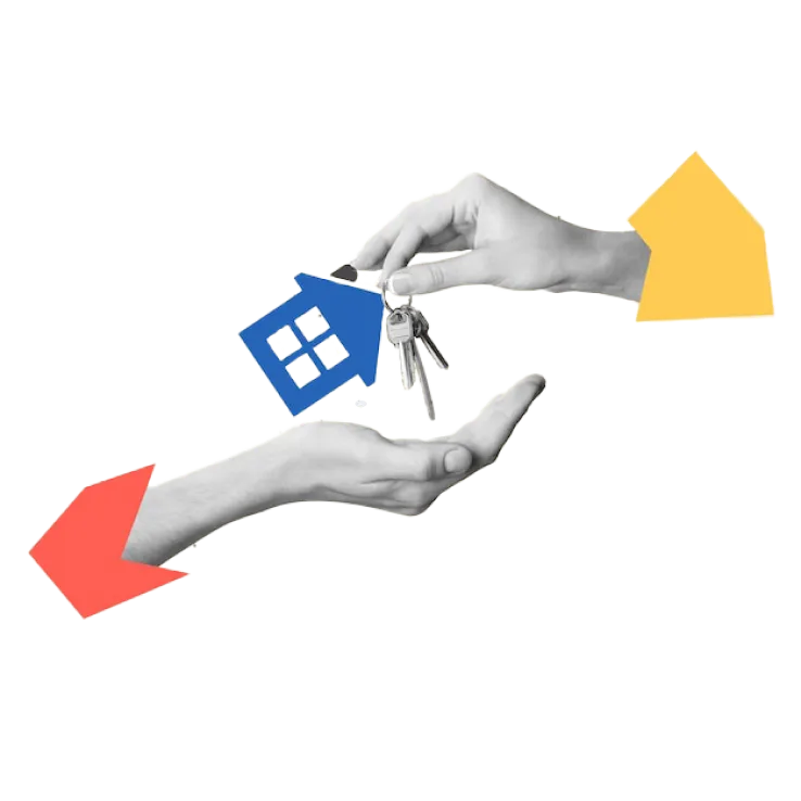 Manos entregando llaves de una casa